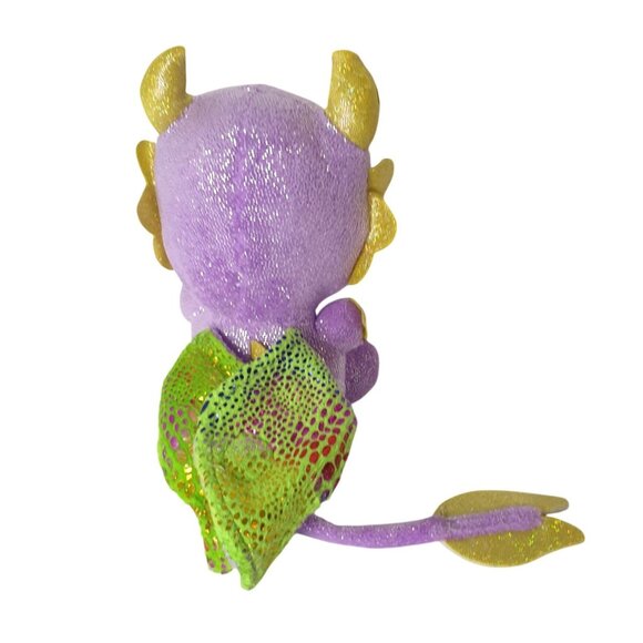 Baby Gemmy Dragons Plush Purple 7" Stuffed Glittery Wings Horns - Picture 4 of 9